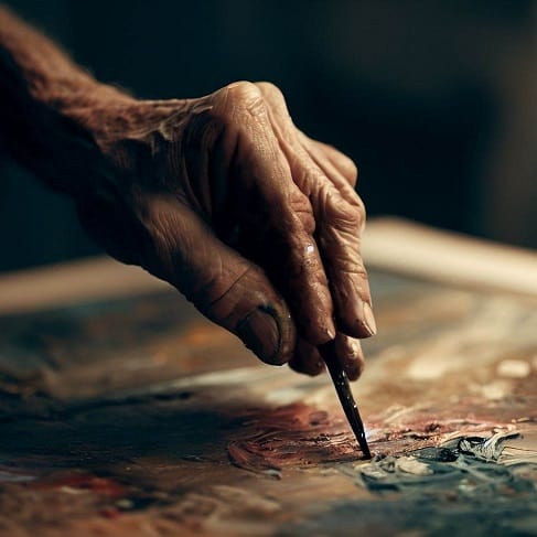 La mano di un pittore che dipinge una tela benissimo.